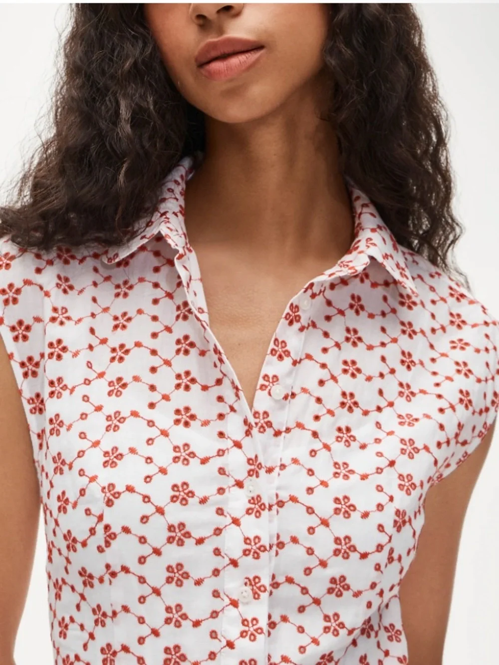 NWT J. Crew White Mini Eyelet Shirt-Dress with Red Floral Print